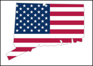 AMERICAN FLAG IN THE SHAPE OF THE STATE OF CONNECTICUT